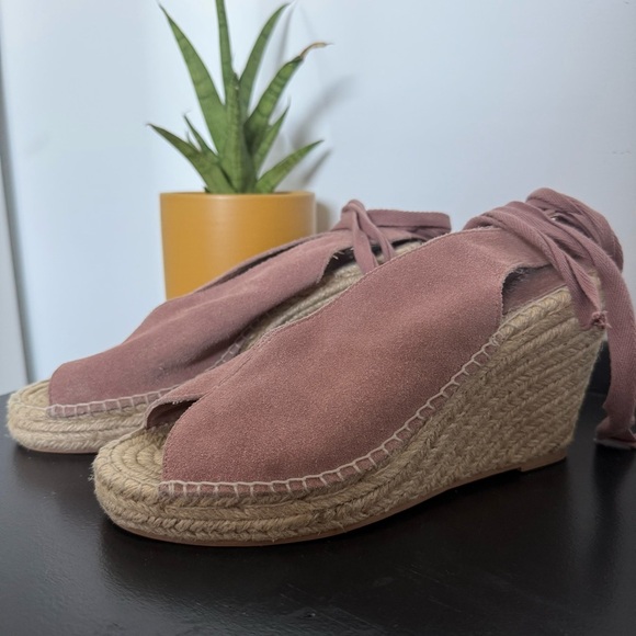 Seychelles dusty rose pink suede lace up espadrille wedge heel sandals - size 7 - Picture 5 of 6